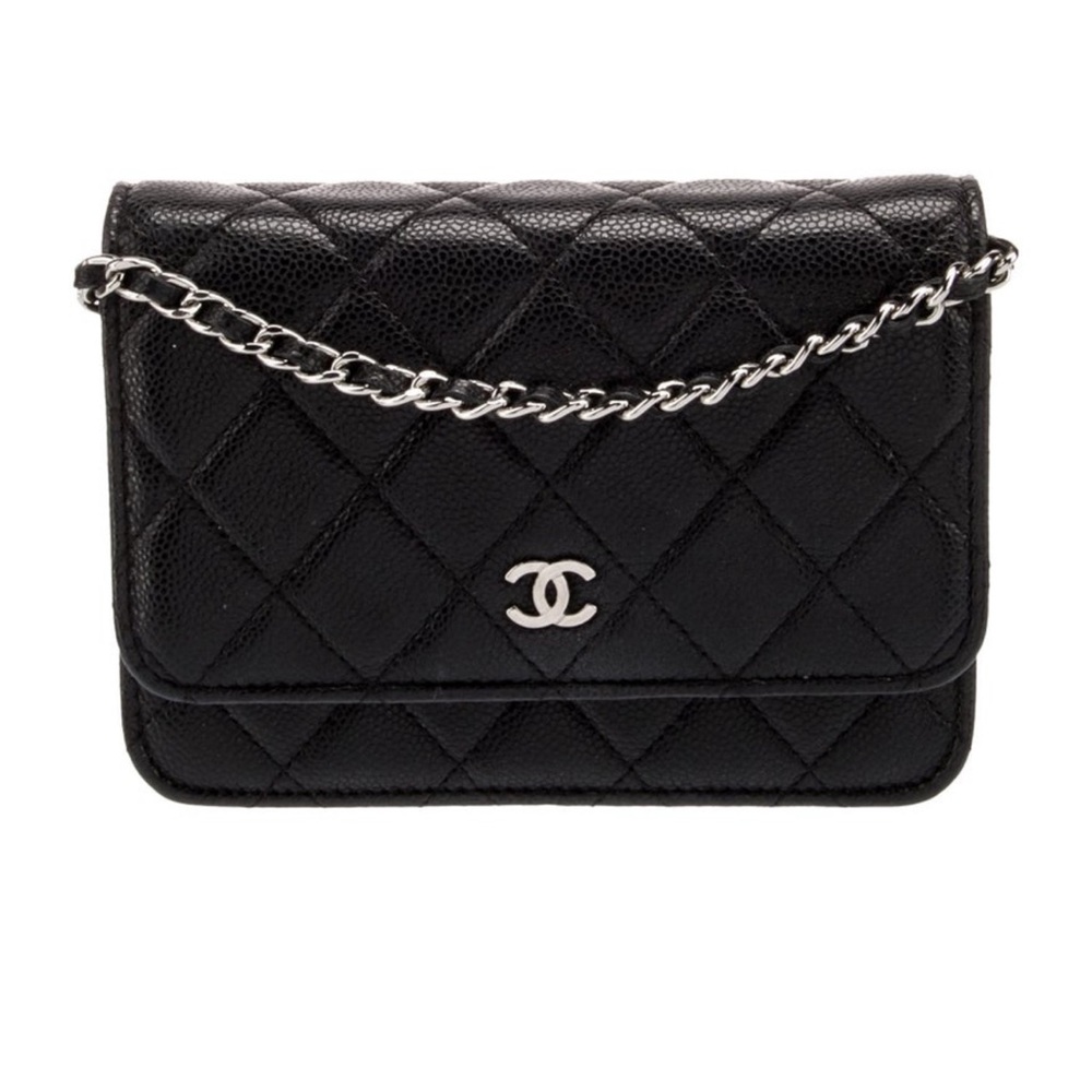 CHANEL Black Quilted Crossbody Bag with Silver Chain